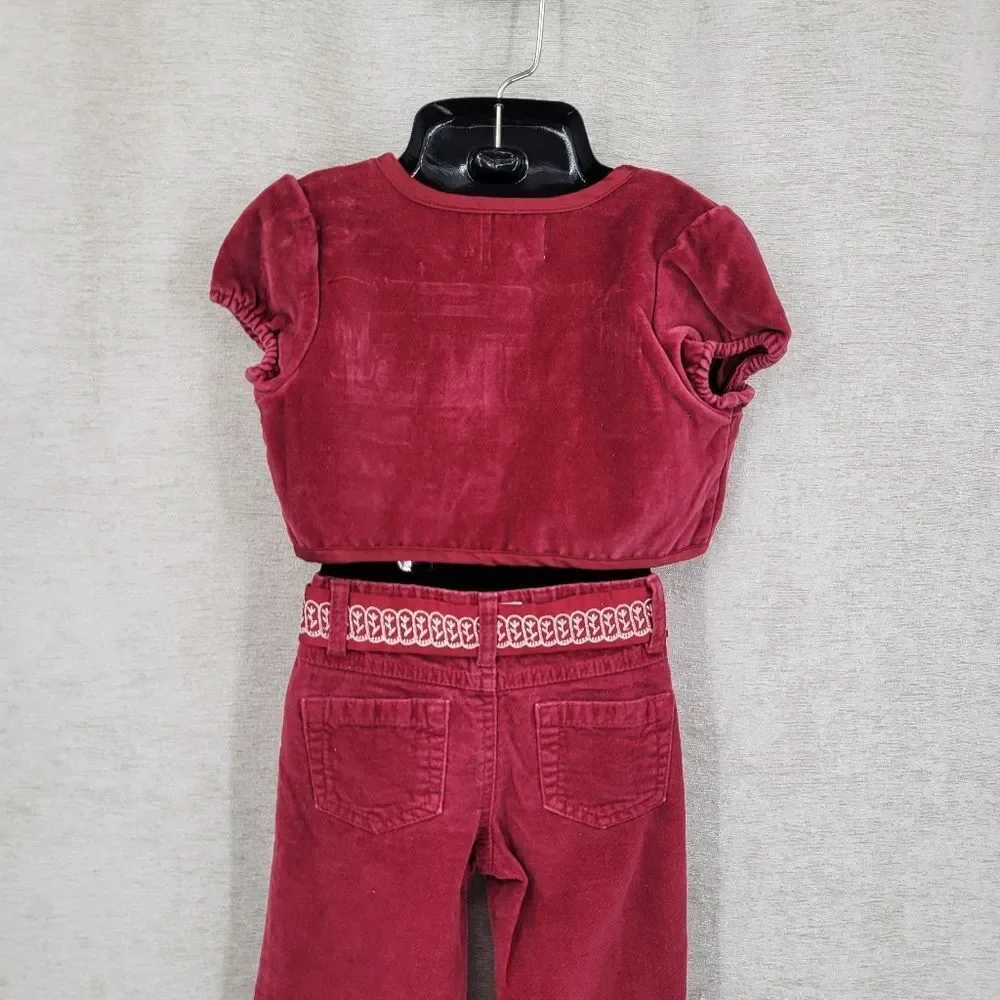 Y2K Old Navy 2 Piece Red Velvet Set with Tie Front Bolero Top Flared Pants